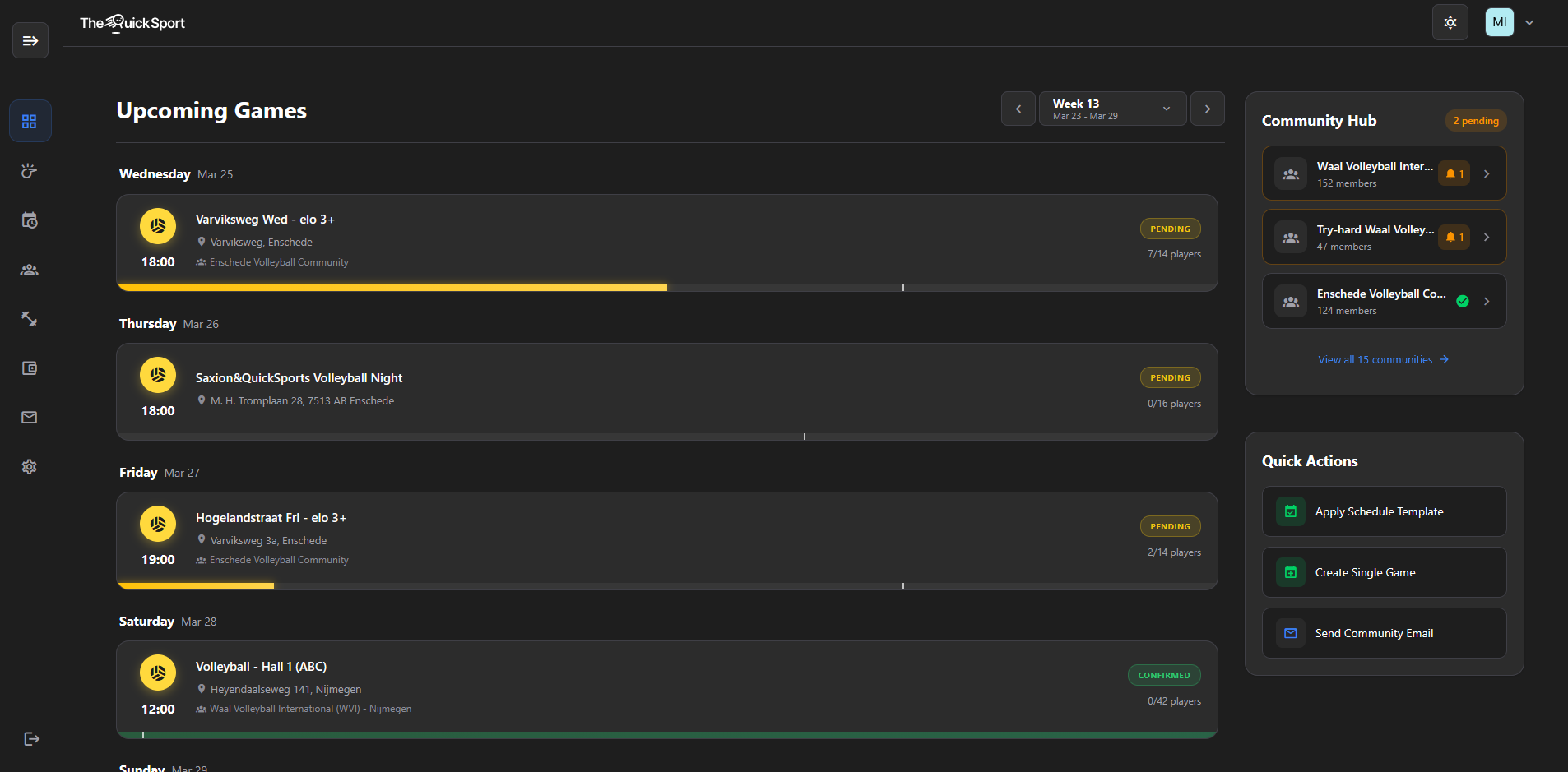 QuickSports Organizer Dashboard